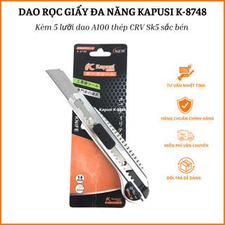 Dao rọc giấy đa năng kèm 5 lưỡi dao A100 thép CRV Sk5 sắc bén thay thế chính hãng Kapusi K-8748