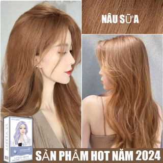  💕Thuốc nhuộm tóc màu NÂU SỮA thuốc nhuộm tóc không cần tẩy kem nhuộm tóc tại nhà 💕STYLE FIT tặng kèm dụng cụ 