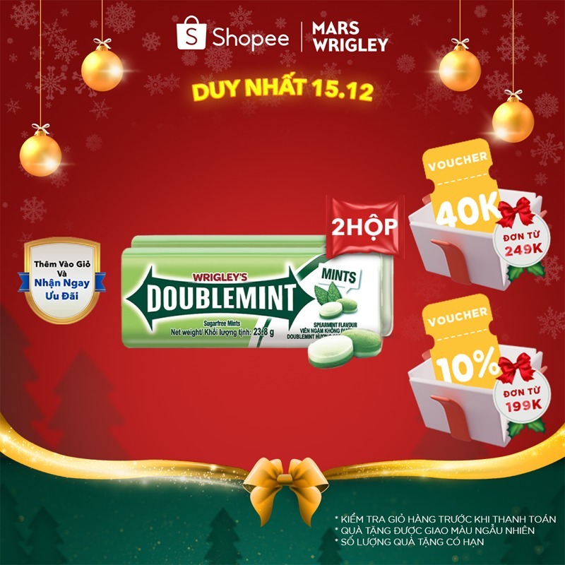 Combo 2 Hộp Viên Ngậm Không Đường Doublemint Hương Bạc Hà Lục 35 viên