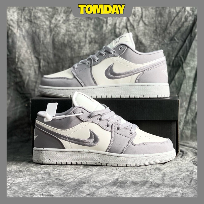 Giày Thể Thao Jordan 1 Low Steel Grey Màu Xám Trắng Móc Thêu Chỉ