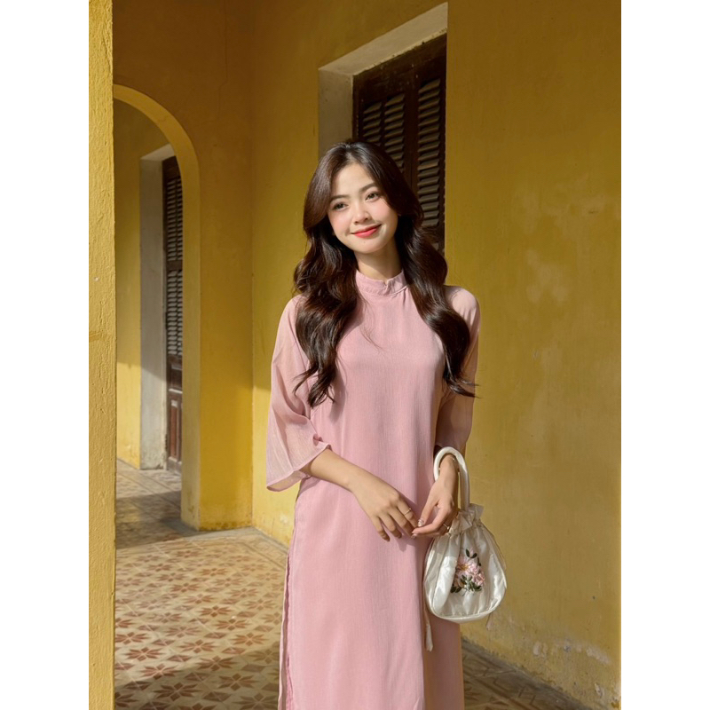 Áo dài voan tơ mềm đính đá “HOA MAI”