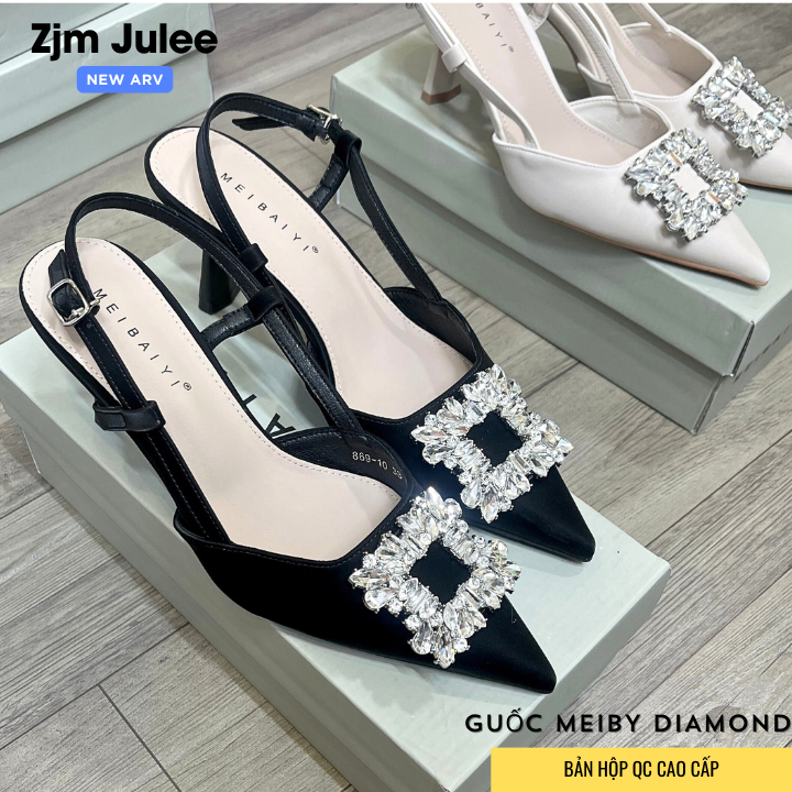 Giày cao gót nữ MEIBY Diamond bản QC cao cấp - Guốc nữ sang chảnh 7p