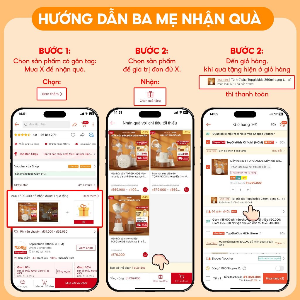 Máy hút sữa điện đôi TOPGIAKIDS đa chế độ massage, có dây, kích sữa lực hút mạnh không gây đau rát