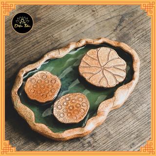 Khay thuyền trà đựng bộ ấm chén chất liệu gốm sứ cao cấp