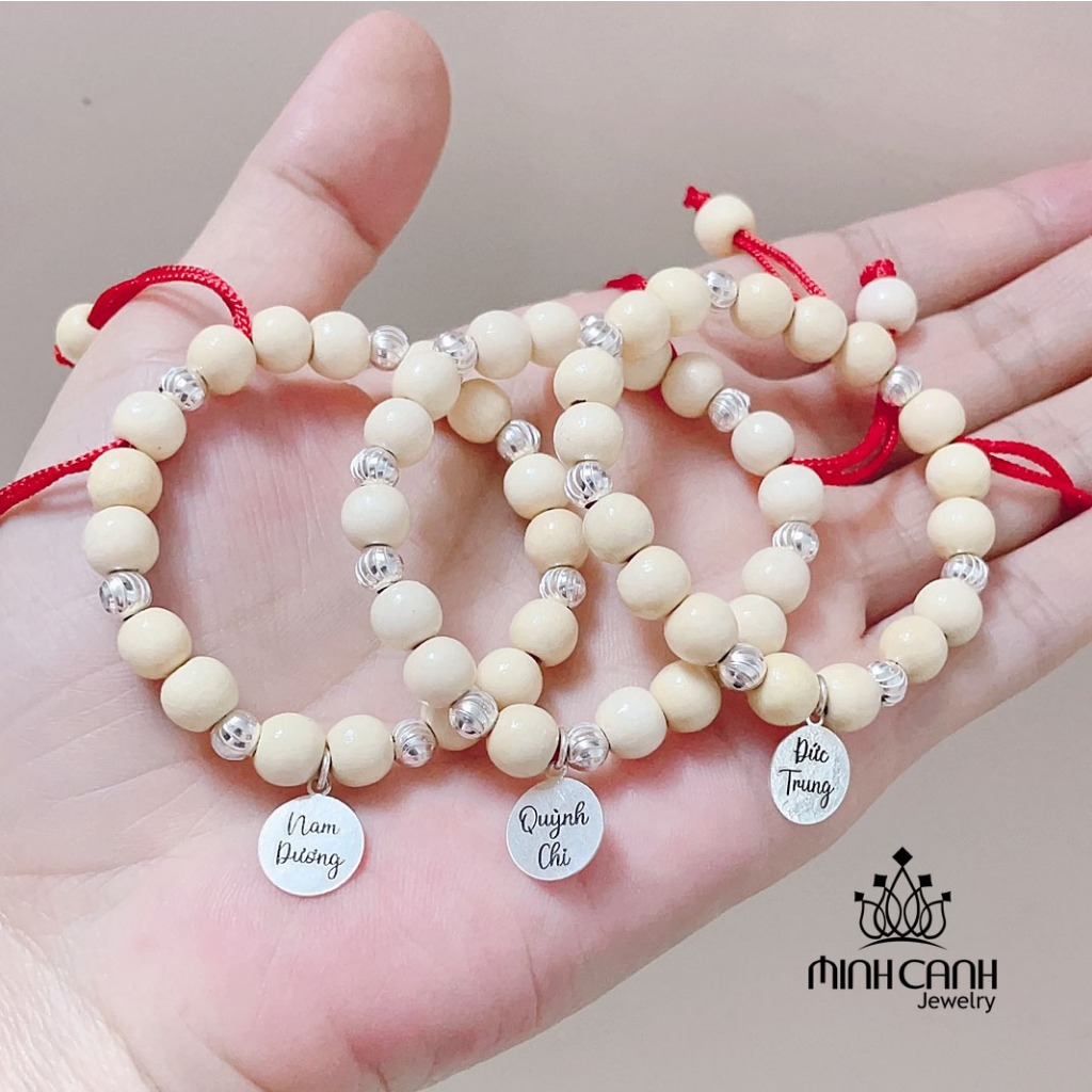 Vòng Dâu Tằm Bạc Mix Thẻ Tên, Khắc Tên Cho Bé - Minh Canh Jewelry