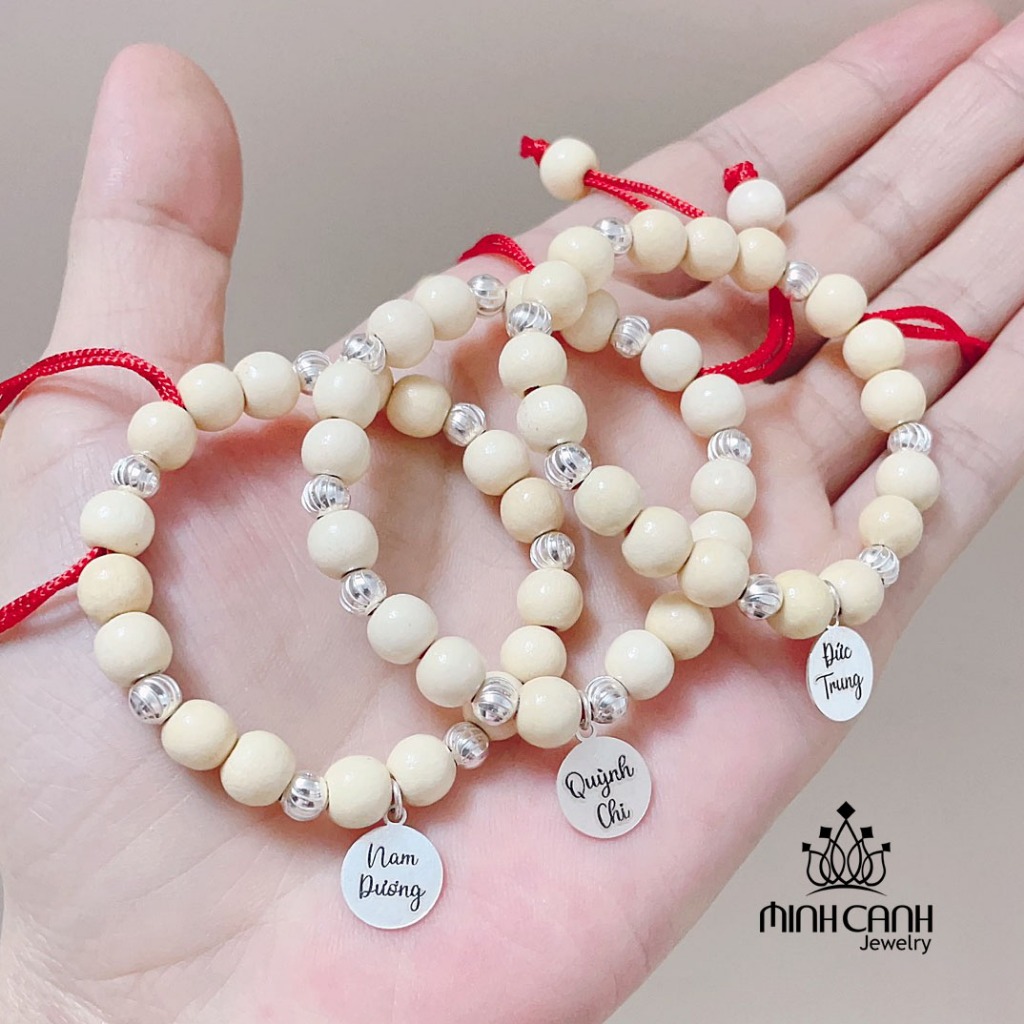 Vòng Dâu Tằm Bạc Mix Thẻ Tên, Khắc Tên Cho Bé - Minh Canh Jewelry