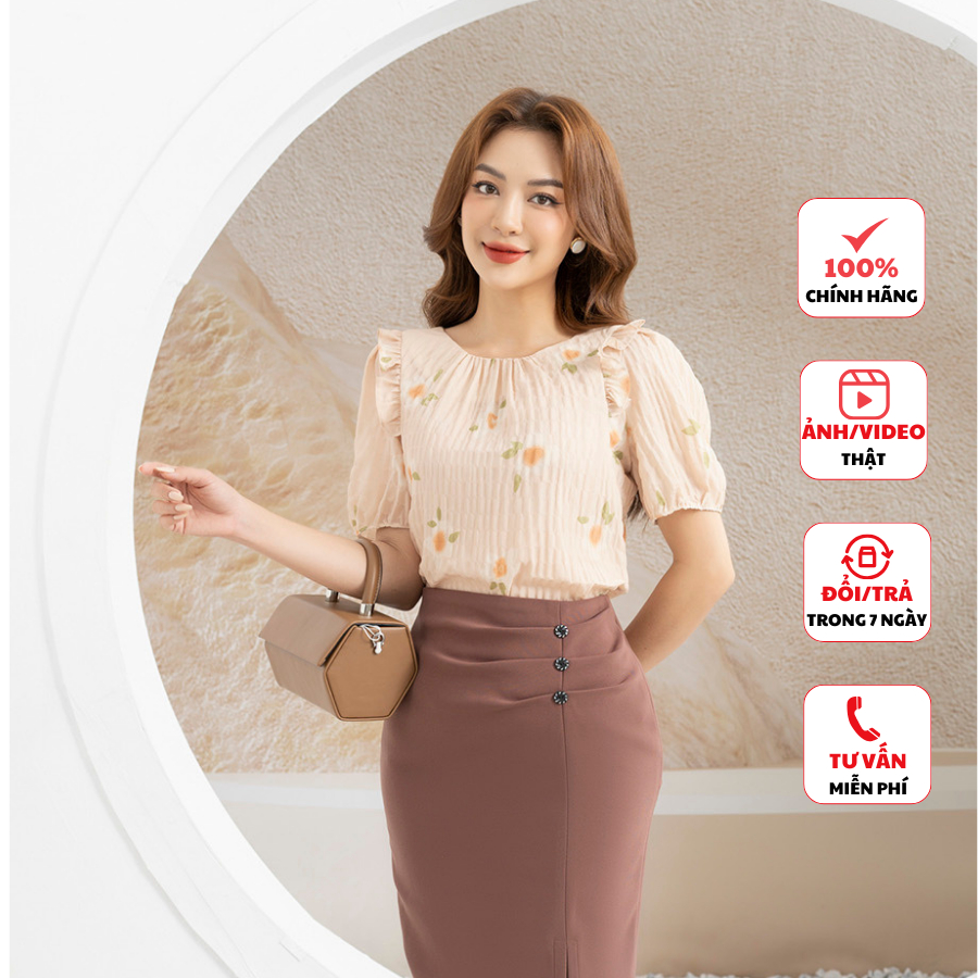 Áo sơ mi nữ FIONA dáng suông áo sơ mi kiểu công sở thiết kế cổ tròn phong cách Hàn Quốc trẻ trung F552274