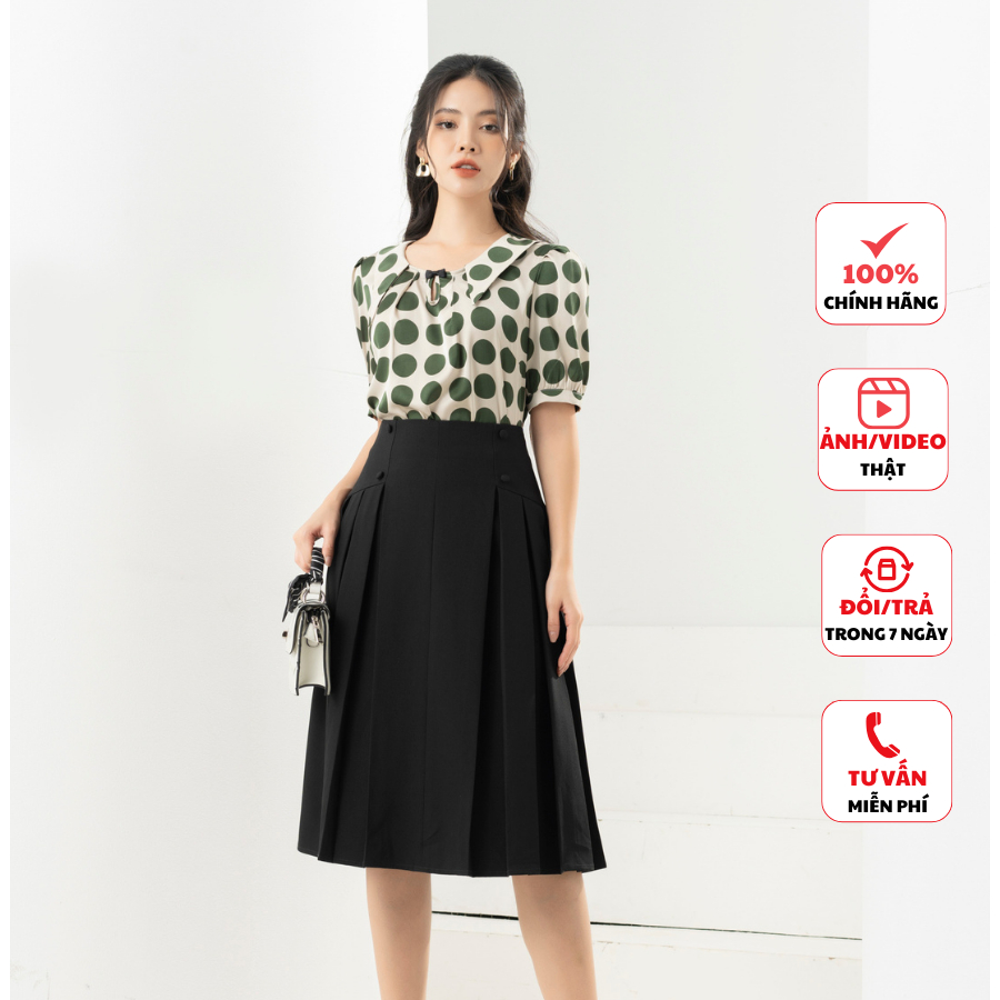 Áo sơ mi nữ FIONA dáng suông sơ mi kiểu chấm bi cổ tròn tay ngắn phù hợp đi làm đi chơi F552272