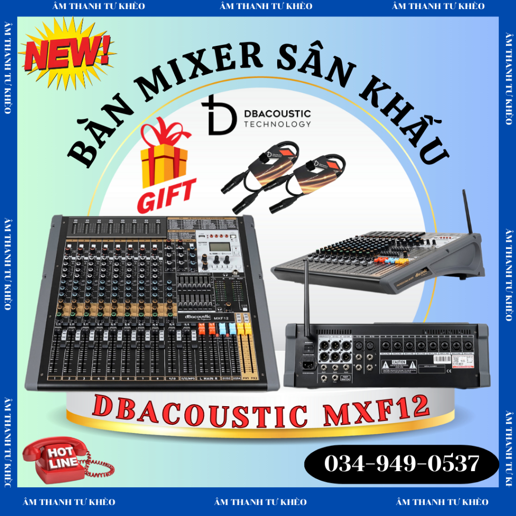 Bàn mixer DBACOUSTIC MXF12 - Chip xử lý DSP 48bit chống hú tốt - Effect ngọt ngào - Kết nối không dây Bluetooth