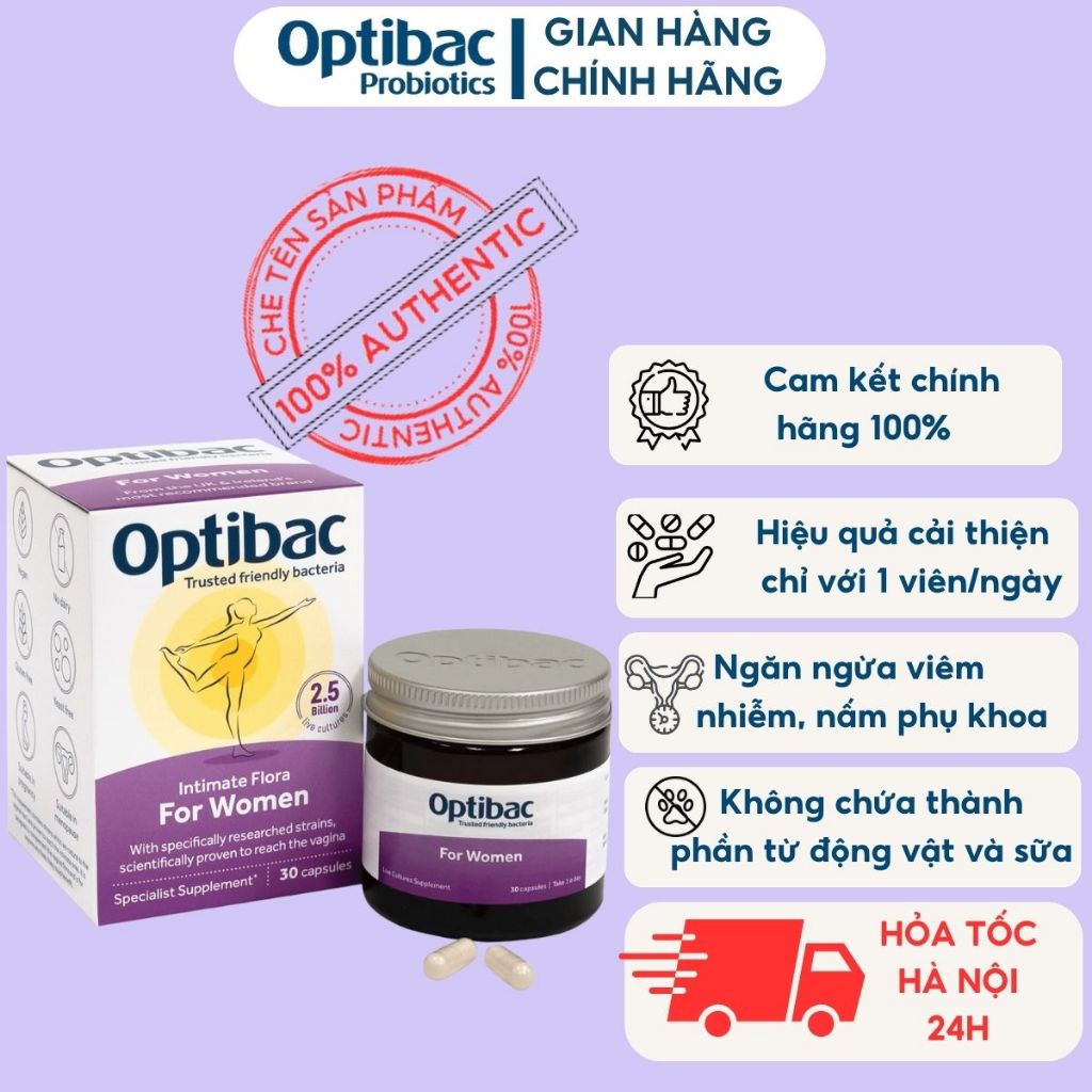 Men Vi Sinh Phụ Khoa Optibac tím For Women 30v bổ sung lợi khuẩn chăm sóc vùng kín, tăng cường sức đề kháng