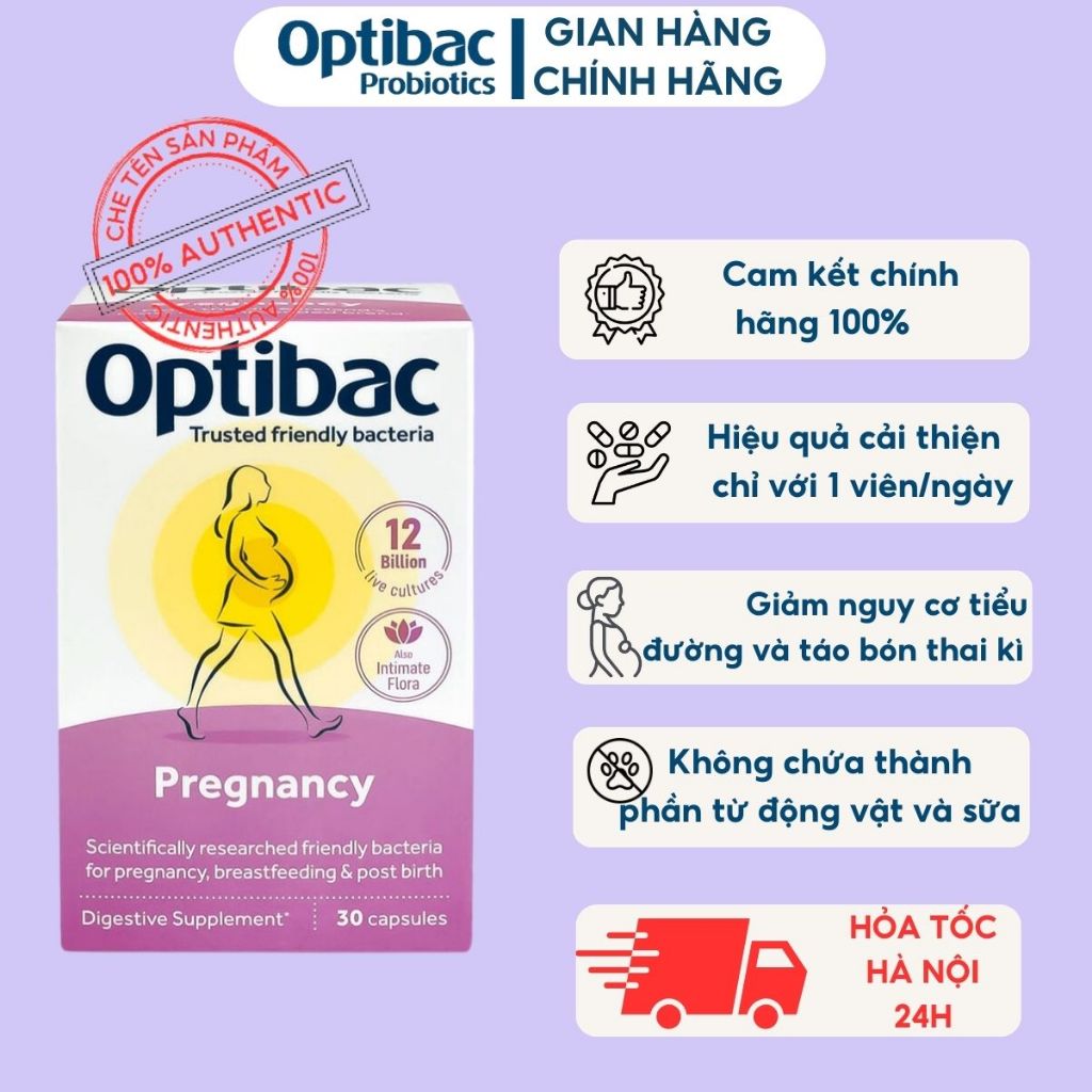 Men Vi Sinh Optibac Pregnancy - Men Vi Sinh Dành Cho Mẹ Bầu & Cho Con Bú, Cải Thiện Tiêu Hóa, Miễn Dịch, Hộp 30 Viên