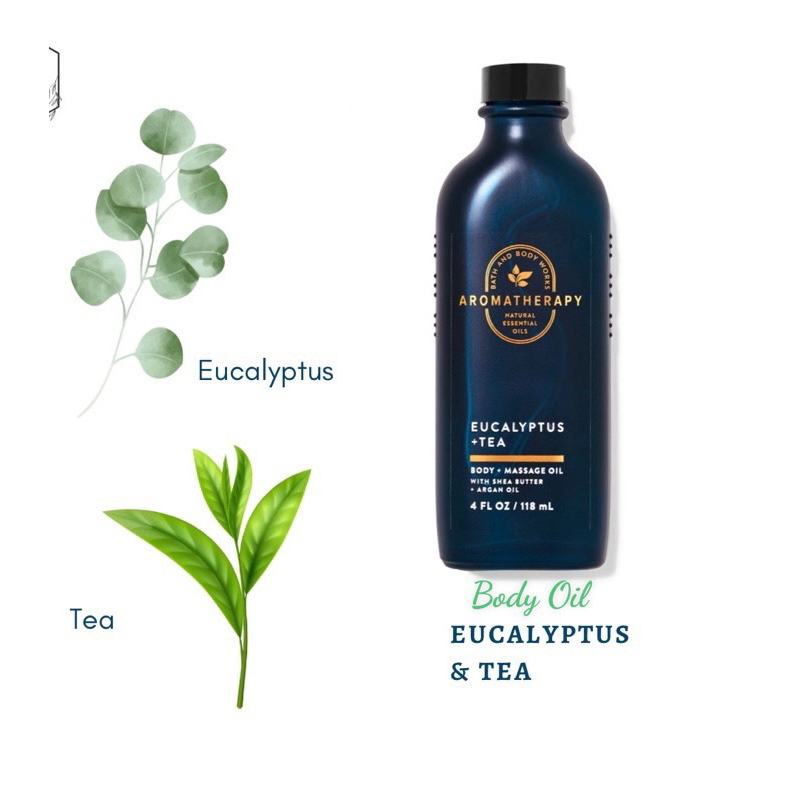 Dầu massage dưỡng thể thư giãn Bath & Body Works Aromatherapy Stress Relief Eucalyptus + Tea 118ml