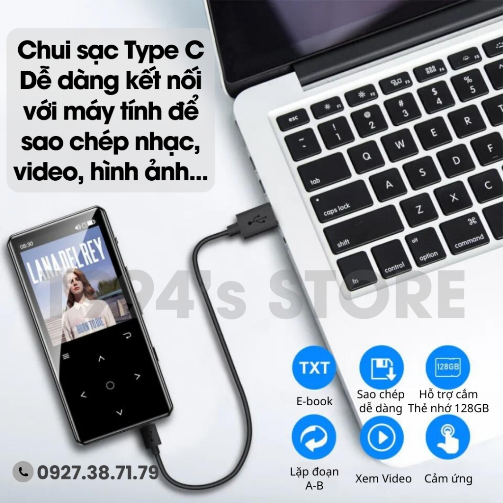 Máy Nghe Nhạc Benjie K3 bản 2024 Lossless Bluetooth 5.2 - Loa ngoài - Màn hình lớn để xem phim, xem ảnh...