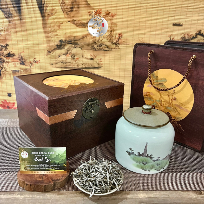 Hộp Quà Tặng Trà Shan Tuyết Thượng Hạng - 1 Hũ Chè Pha Trà Đạo Hộp Gỗ Cao Cấp Bình Gốm Quà Biếu Người Thân Doanh Nghiệp