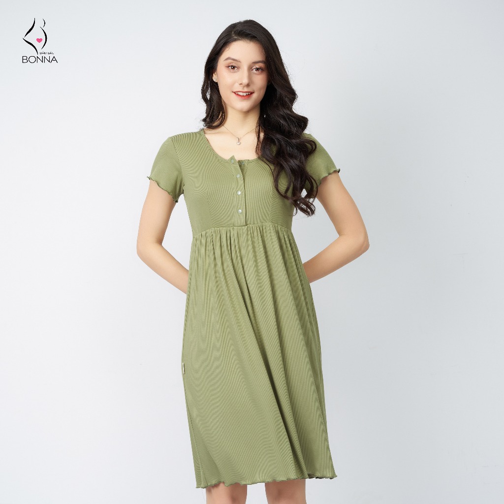 Váy bầu mặc nhà và sau sinh BONNA dáng suông thoải mái, chất cotton mềm mại, thấm hút mồ hôi, mặc nhẹ nhàng CDL001
