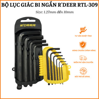 Bộ lục giác bi ngắn 10 cây từ 1.27mm đến 10mm R'Deer RTL-309 nhỏ gọn, thép đen siêu cứng dành cho thợ chuyên nghiệp