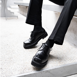 Giày Derby Nam TARMOR Da Thật Đế Chunky Màu Đen Mũi Vuông Chunky Derby Shoes With Square Toes In Black Leather