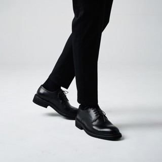 Giày Derby Nam TARMOR Da Thật Màu Đen Mũi Tròn Derby Shoes In Black Leather