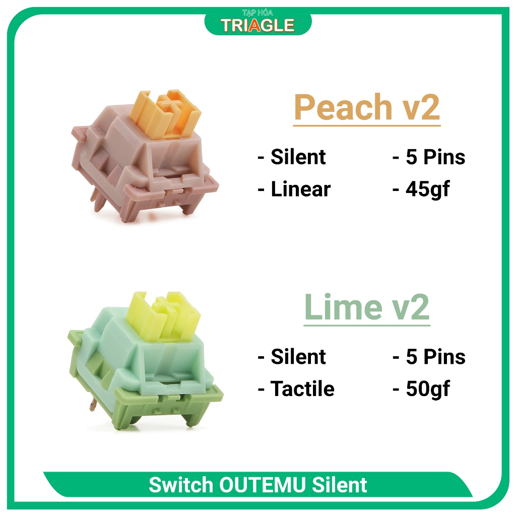 OUTEMU Silent - Switch cho bàn phím cơ - Peach v2 | Lime