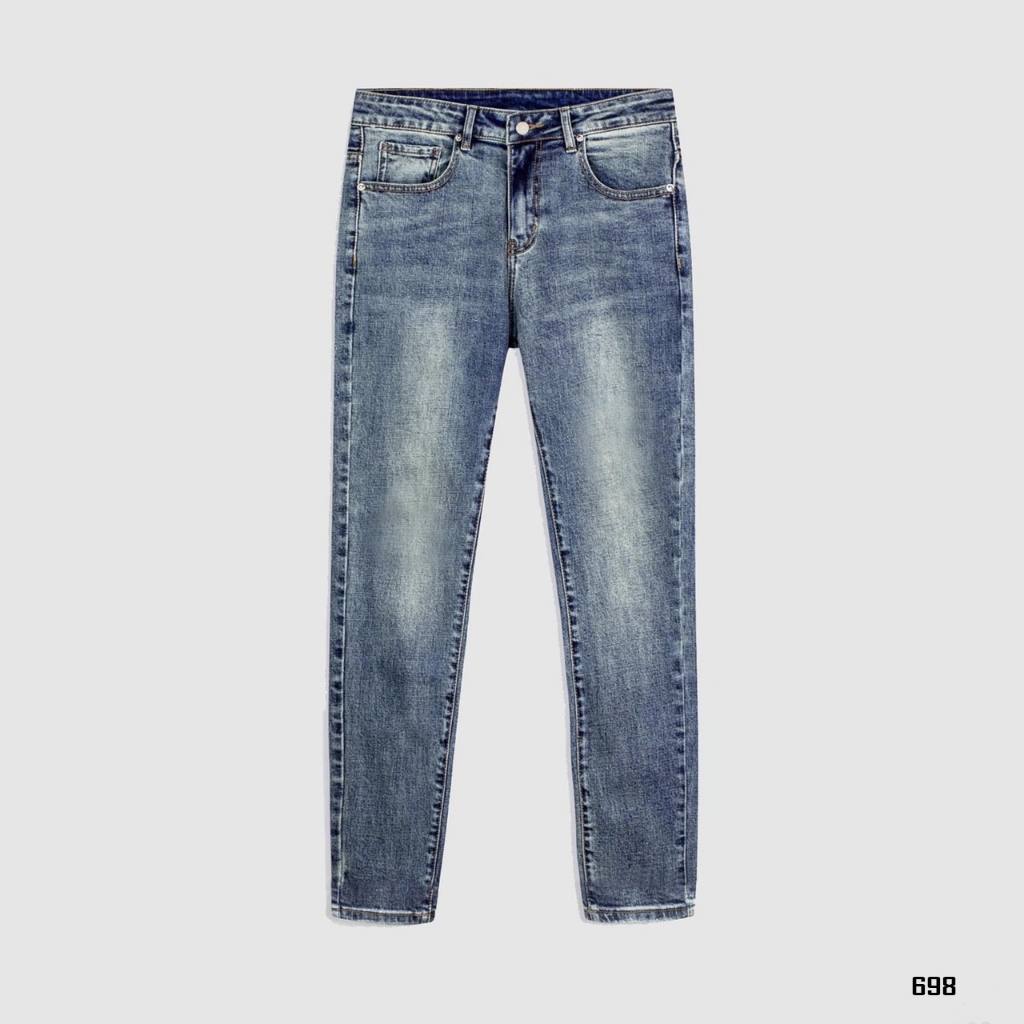 Quần jean nam LB, vải jean denim co giãn rách màu blue cá tính, cắt gấu