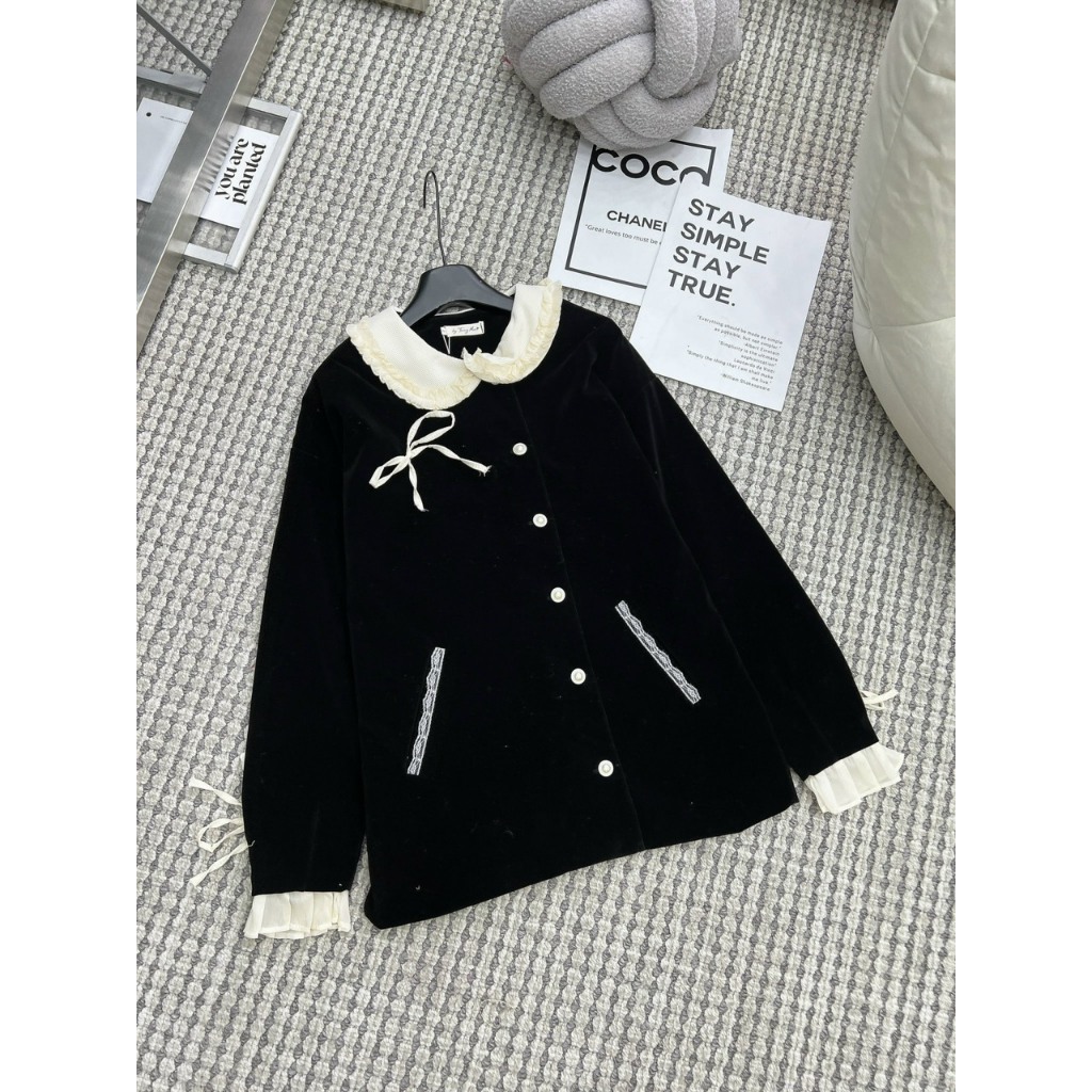 BASIC.CHIC Đầm nhung phối cổ bèo