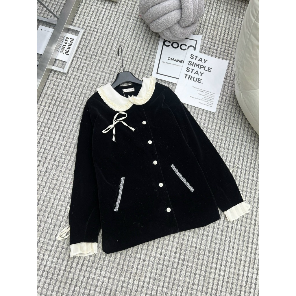 BASIC.CHIC Đầm nhung phối cổ bèo