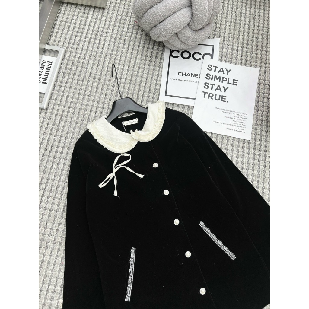 BASIC.CHIC Đầm nhung phối cổ bèo