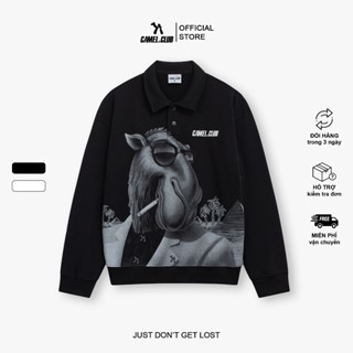 CAMEL CLUB | Áo Polo Sweater PYRAMID có cổ nam nữ oversize hình in lụa chất liệu nỉ cua 350 gsm