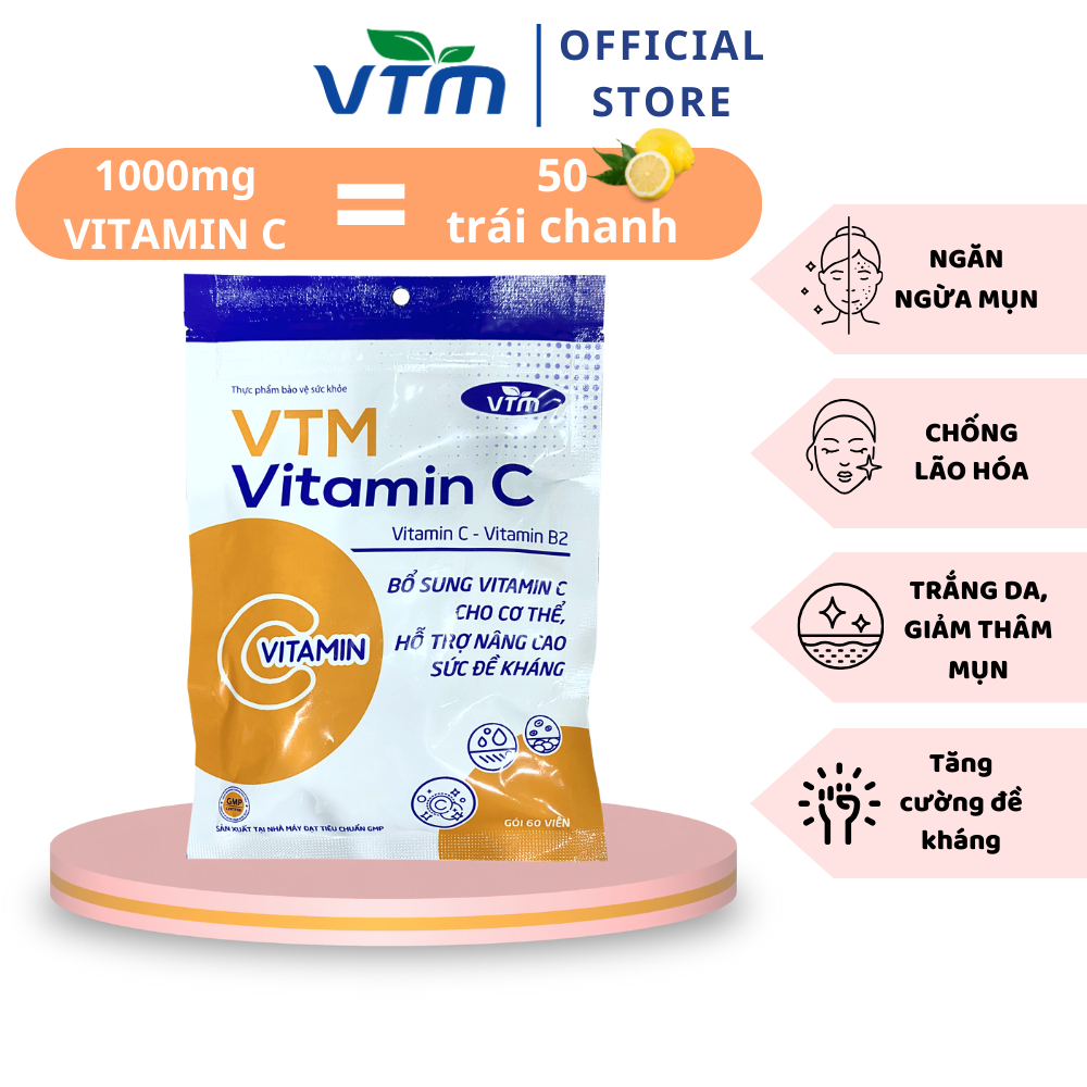 Viên uống VTM bổ sung Vitamin C tăng cường đề kháng, miễn dịch gói 60 viên - 30 ngày