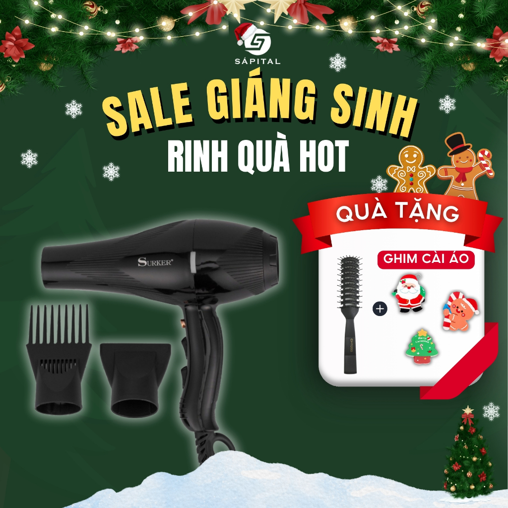 Máy sấy tóc SURKER 3000W kèm 2 đầu tụ, 2 mức gió và 3 chế độ nóng, ấm, lạnh - Bảo hành 6 tháng
