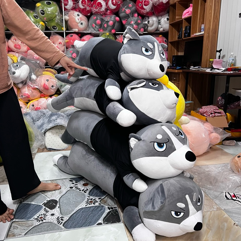 Gấu Bông Husky Chó Ngáo 1m6 Gối Ôm Dài Thú Nhồi Bông Dễ Thương