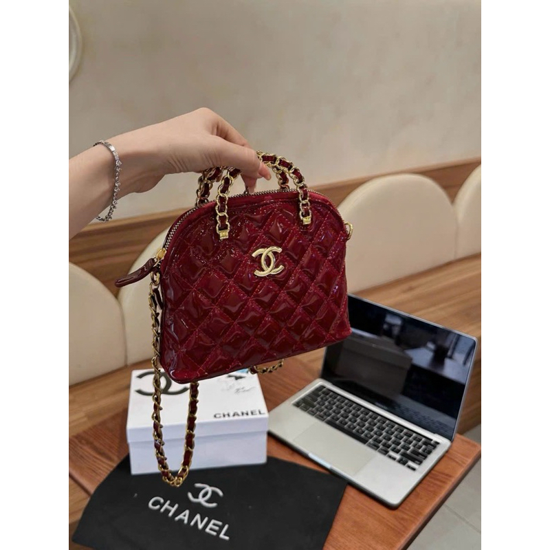 Túi da bóng dáng hến quai xách -ảnh shop chụp thật