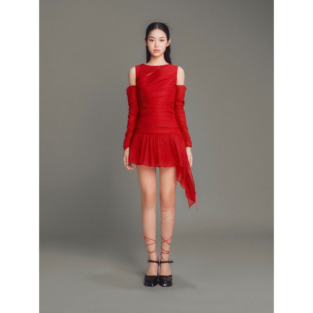 Đầm tơ xốp rút nhúng tà xéo | HANNA DRESS - CLÉLIE
