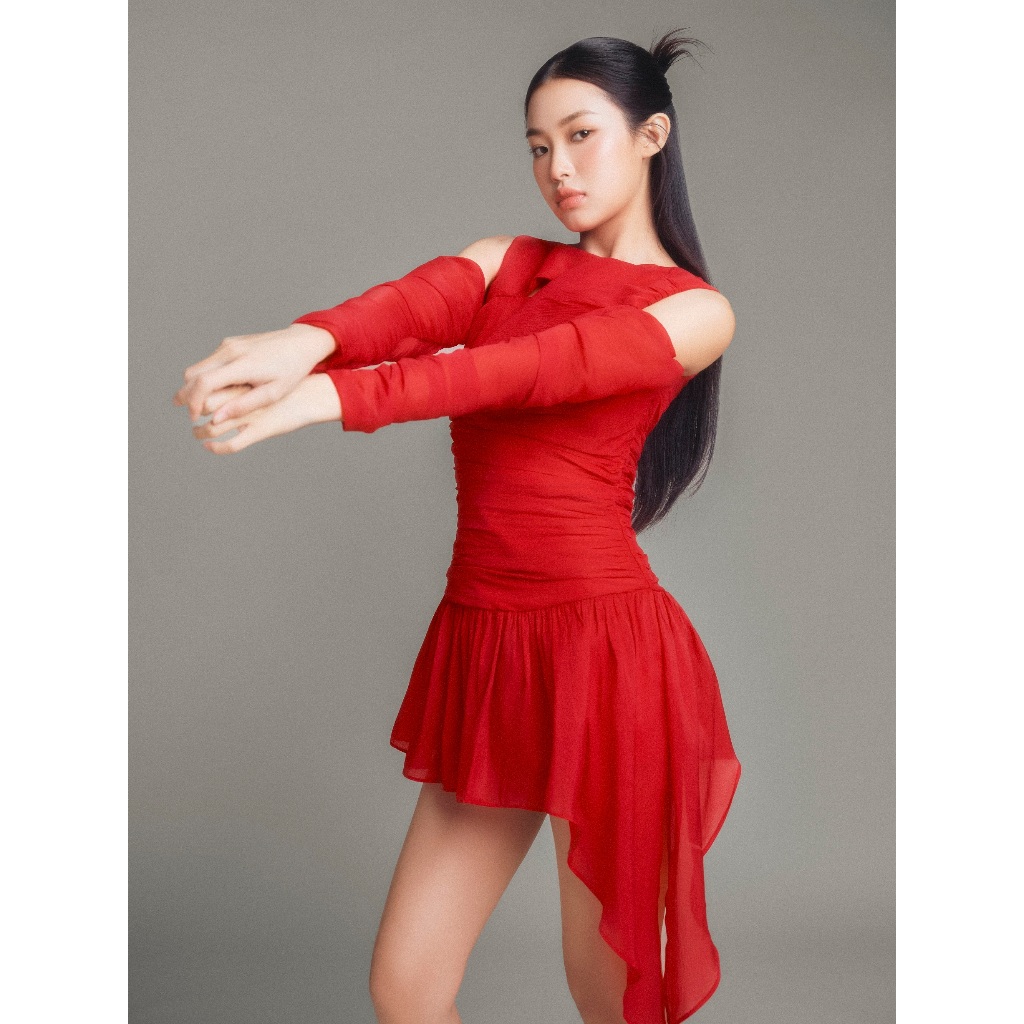 Đầm tơ xốp rút nhúng tà xéo | HANNA DRESS - CLÉLIE