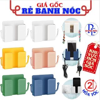  Kệ Dán Tường Để Điện Thoại Remote, Ổ Cắm - Giá Đỡ Sạc Điện Thoại Có Móc Treo Giữ Dây Điện, Kệ Điện Thoại ,Khay