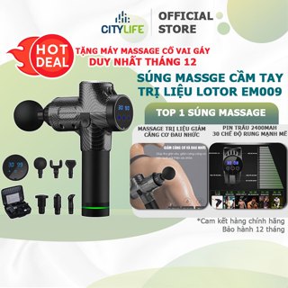 Súng massage 6 đầu 30 chế độ - Máy massage EM009 toàn thân cầm tay 6 đầu, Súng mát xa cơ cho người tập GYM