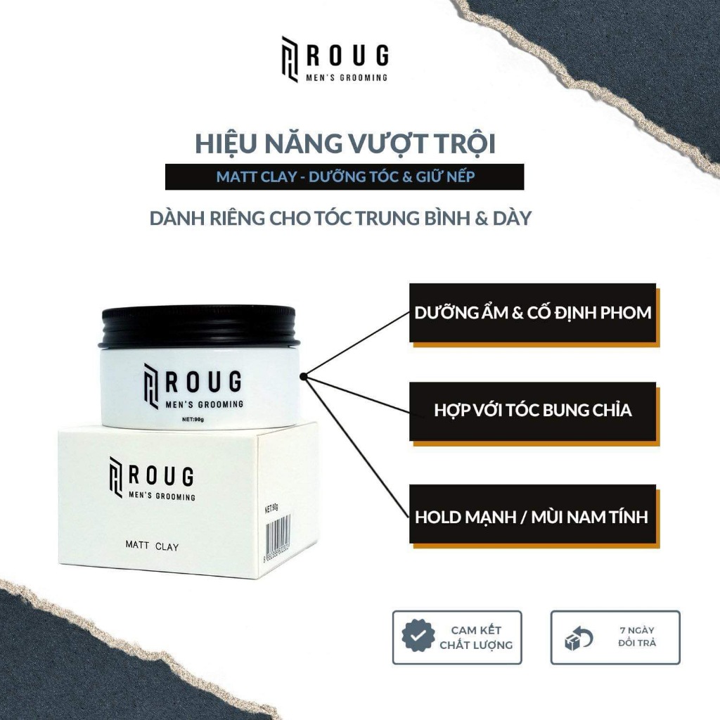 Sáp vuốt tóc nam Roug Matt Clay 90g chính hãng