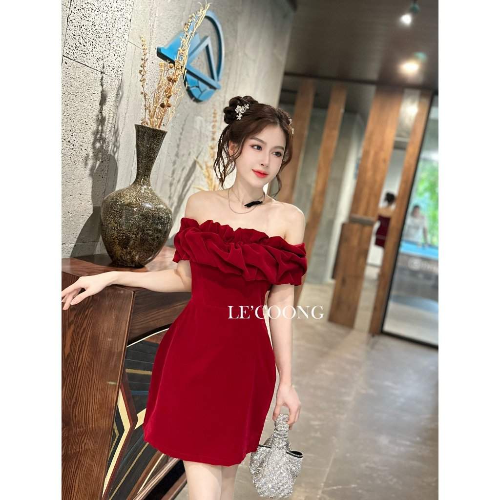 Đầm Tiểu Thư Dáng Ngắn LECOONG V514 Váy Đẹp Trễ Vai Body Sang Chảnh