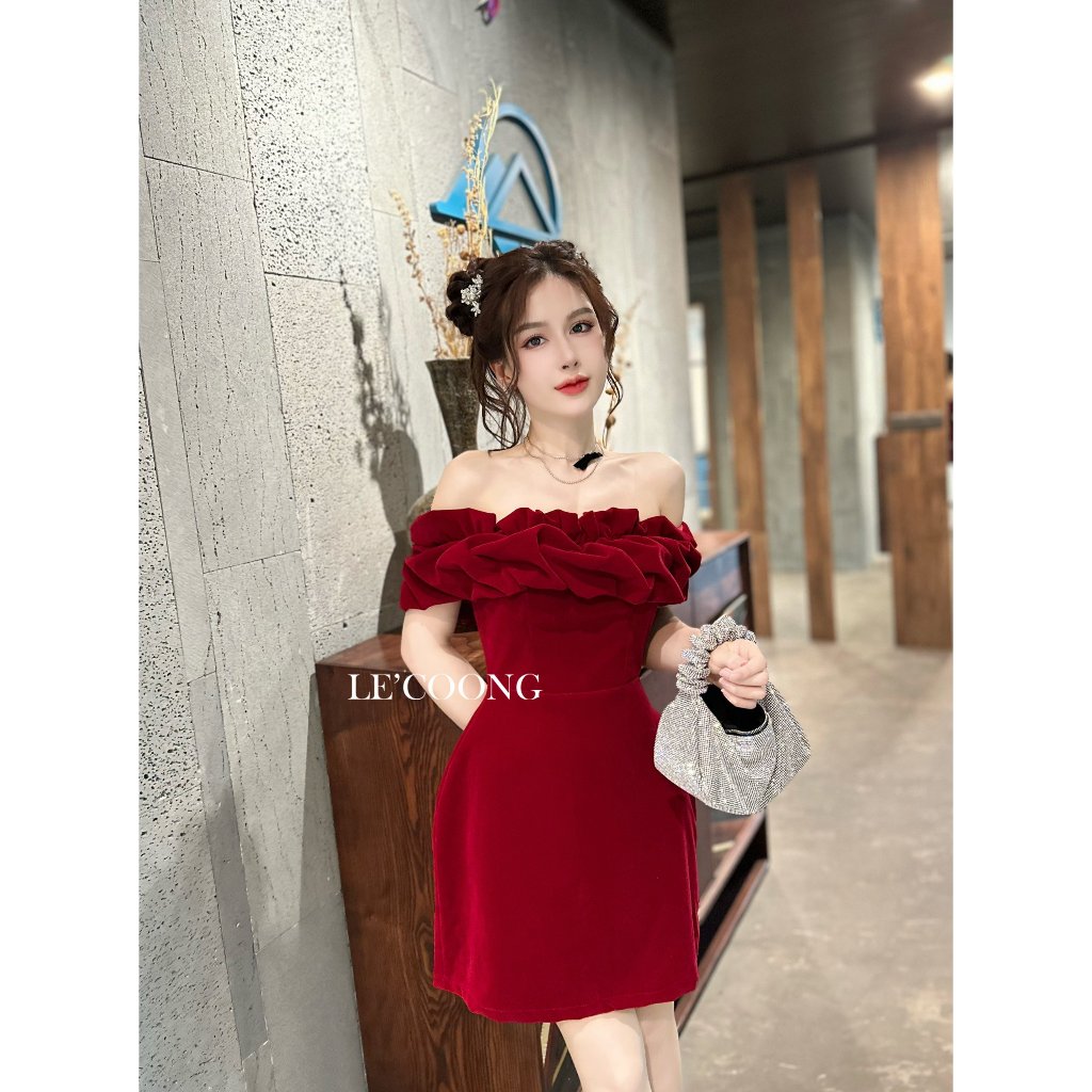 Đầm Tiểu Thư Dáng Ngắn LECOONG V514 Váy Đẹp Trễ Vai Body Sang Chảnh