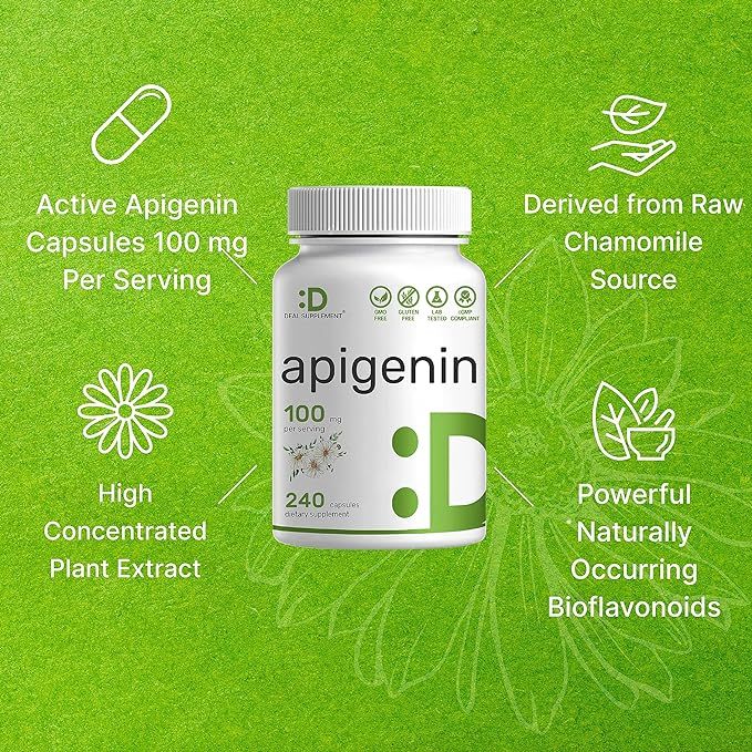 Deal Supplement Apigenin 100mg - Viên uống hỗ trợ giấc ngủ, tim mạch, chống viêm và chống oxy hóa 240 viên