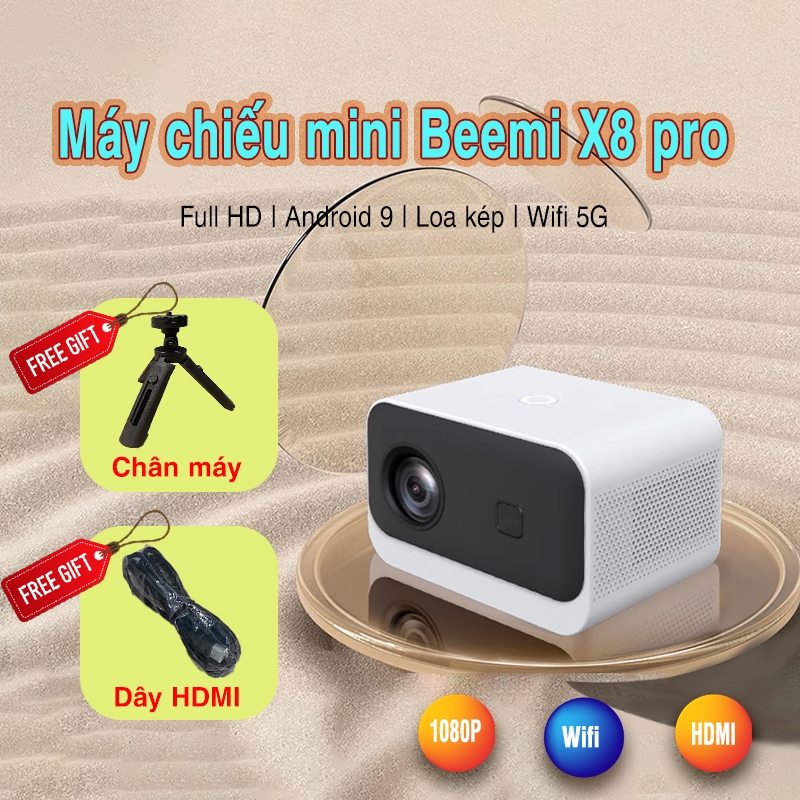 [Tặng dây HDMI] Máy Chiếu Phim Mini X8 pro Giá Rẻ Kèm Chân máy chiếu full HD 1080P wifi 5G Beemi Tại Nhà Phòng Họp B206