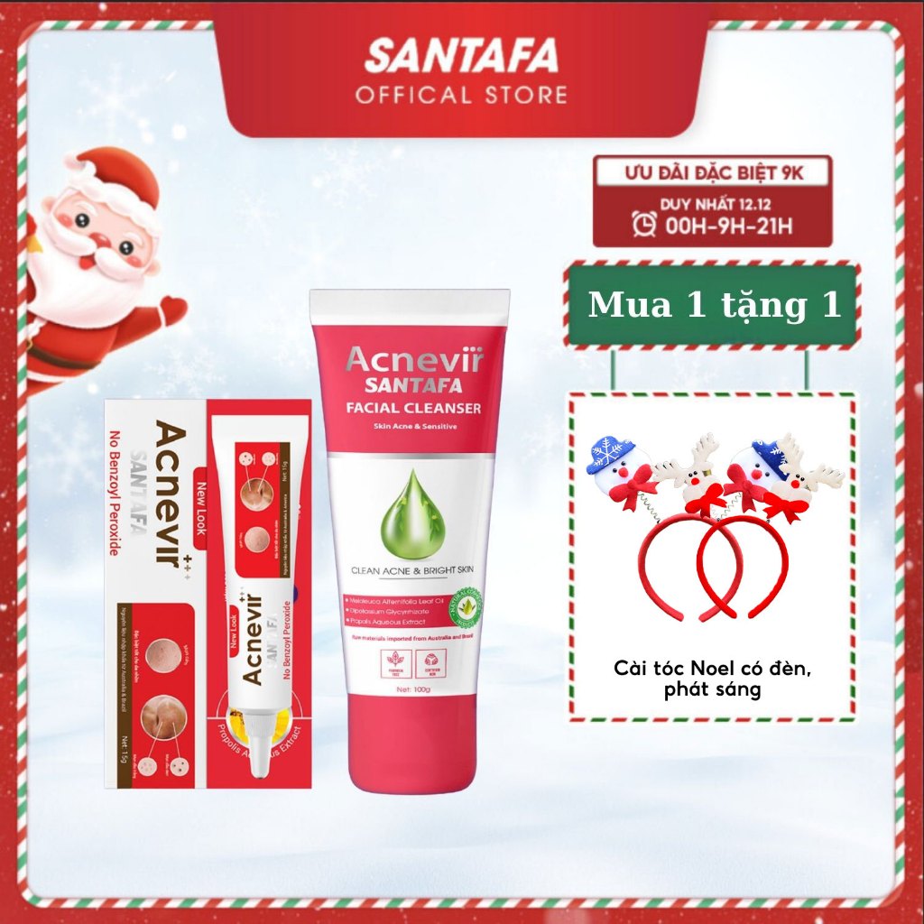 Combo Sữa Rửa Mặt Và Kem Hỗ Trợ Ngừa Mụn Cám, Mụn Đầu Đen Acnevir Santafa Tuýp 100g và 10g