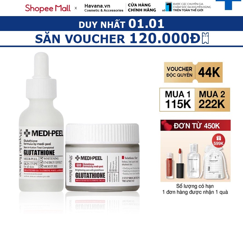 Combo Serum Và Kem Dưỡng Dưỡng Trắng MEDIPEEL Glutathione 600 White