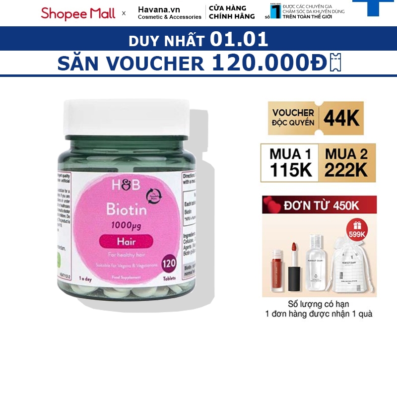 Viên uống Biotin H&B hỗ trợ mọc tóc 120v- Dưỡng tóc dày và dài