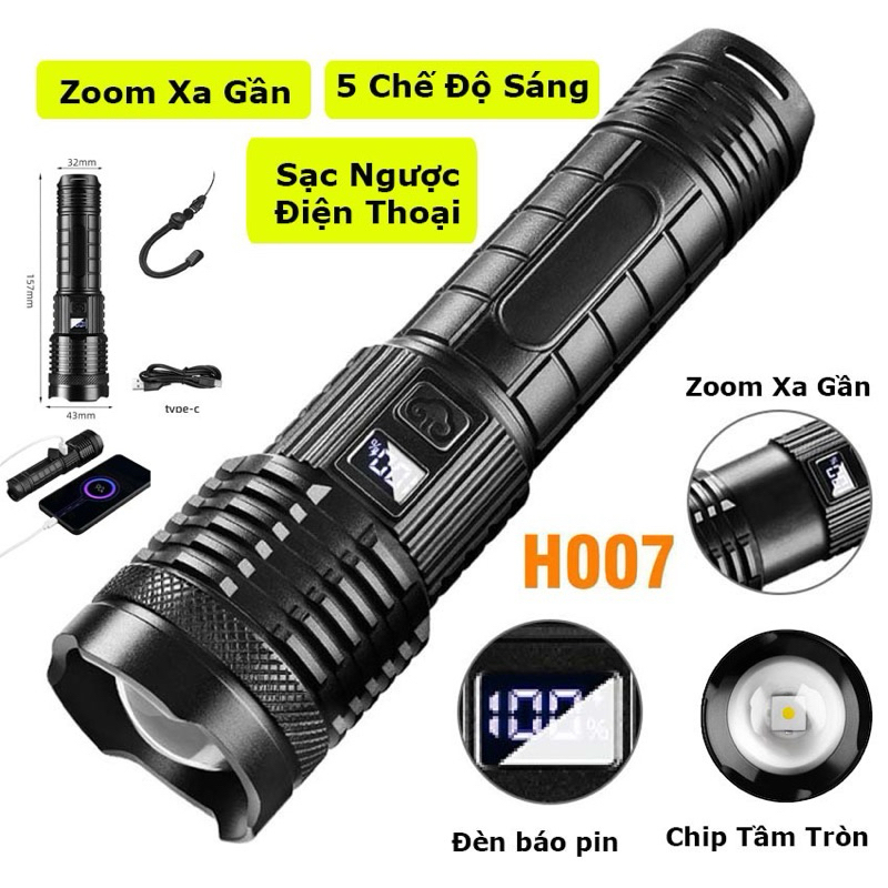 đèn pin cầm tay siêu sáng h007 chiếu xa 500m