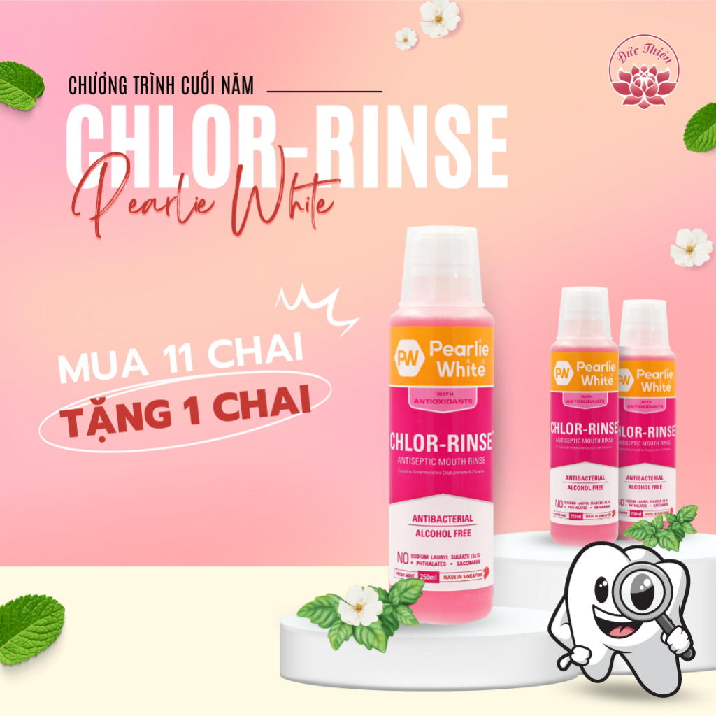 KHUYẾN MÃI Nước súc miệng Pearlie White Singapore 0.2% Chlorhexidine không