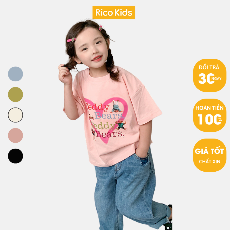 Áo thun cộc tay bé gái từ 8-35kg mùa hè thoáng mát phong cách Hàn Quốc năng động hãng Ambb Kids mã D014