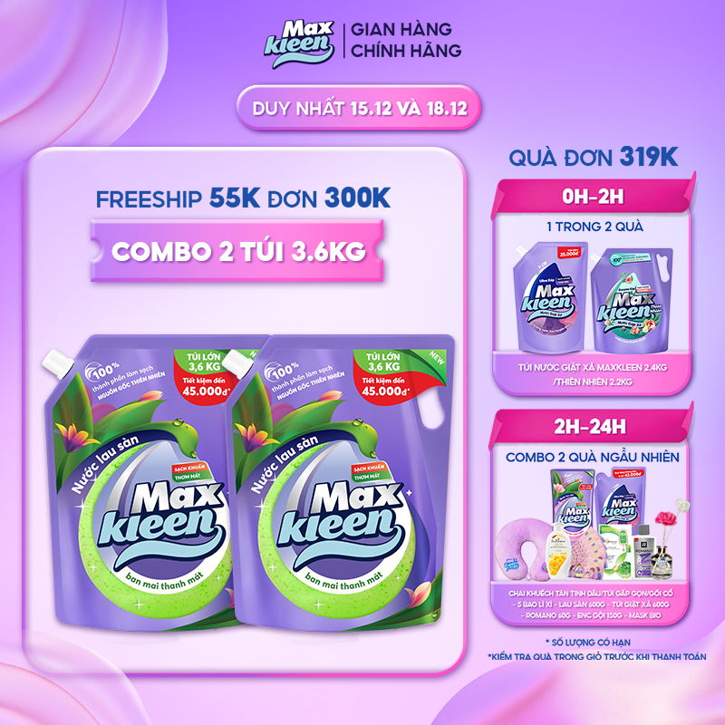 Combo 2 Túi Nước Lau Sàn MaxKleen hương Ban mai thanh mát 3.6kg