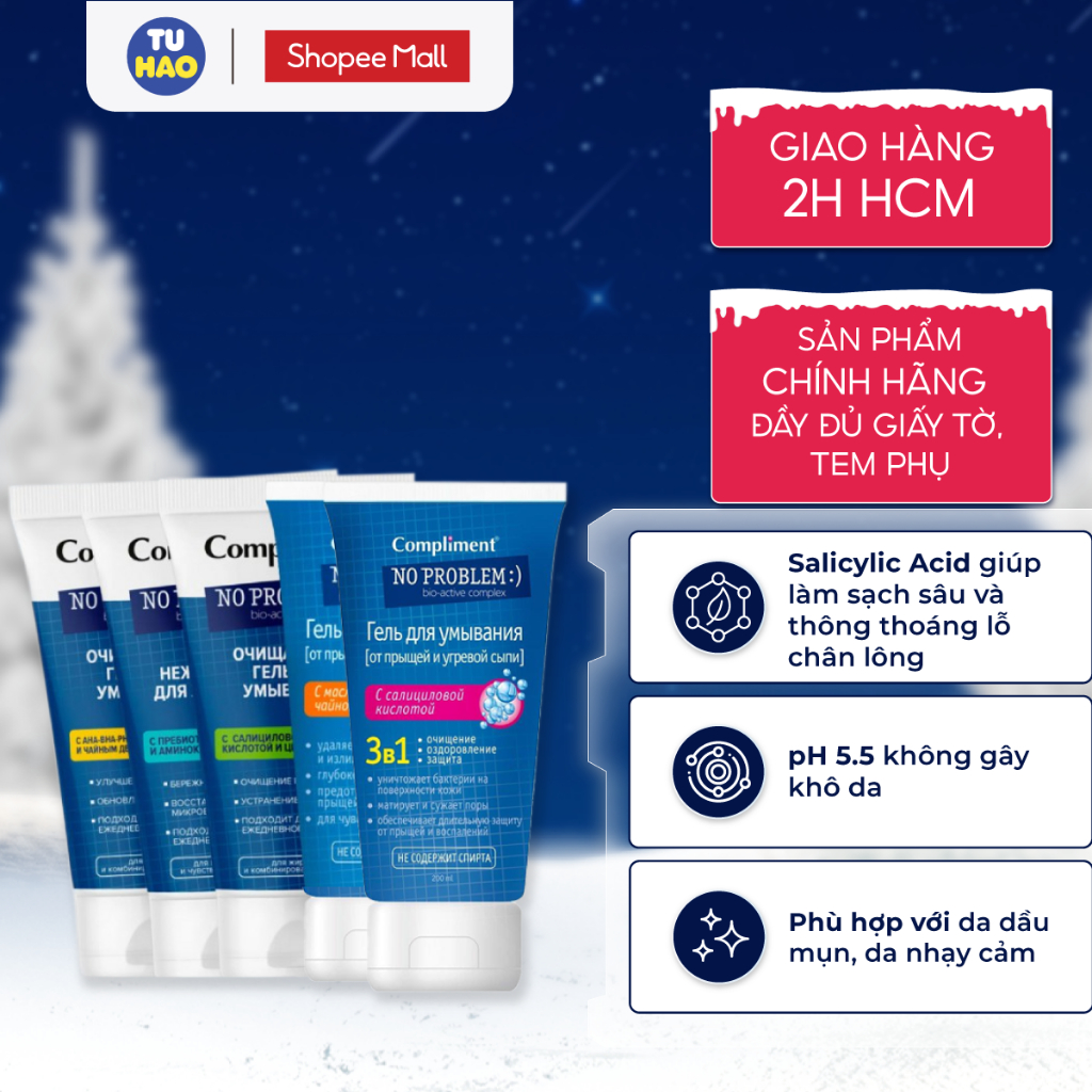 Sữa Rửa Mặt Compliment No Problem ngăn ngừa mụn sạch sâu 200ml