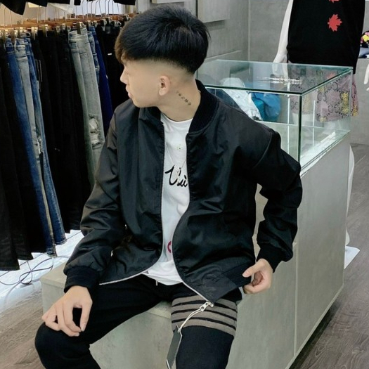 Áo khoác Gió Nam Đen Trơn DSQ Bo Gân - Áo Bomber Gió Hàng Đẹp Màu Đen Thời Trang Nam Chất Liệu Gió - P&amp;T,Unisex